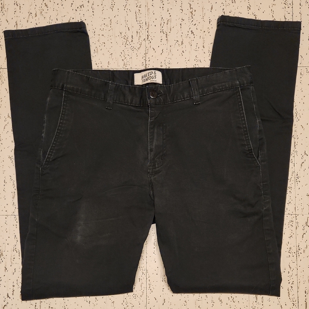 Naked & Famous Denim Black Slim Straight Stretch Chino Dress Jeans
